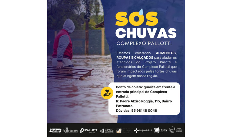 Complexo Pallotti lança campanha SOS Chuvas