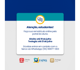 Acadêmicos devem realizar rematrícula online até o dia 19 de julho