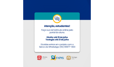 Últimos dias para acadêmicos de Direito realizarem a rematrícula online