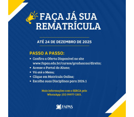 Rematrículas 2026.1 já estão abertas na FAPAS