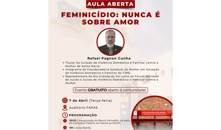 FAPAS promove Aula Aberta sobre feminicídio e inauguração do Banco Vermelho