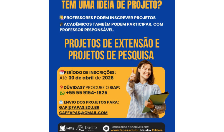 Prazo aberto até 30 de abril para inscrição de Projetos de Extensão e Pesquisa