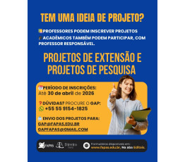 Prazo aberto até 30 de abril para inscrição de Projetos de Extensão e Pesquisa