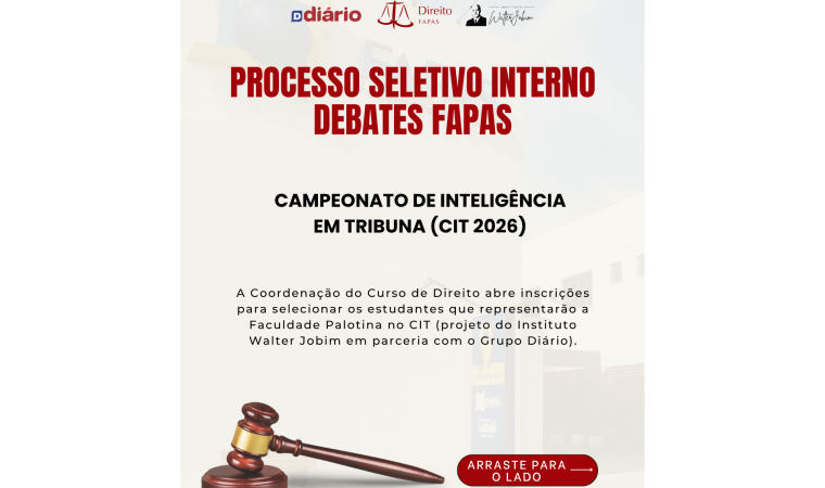 A Coordenação do Curso de Direito abre inscrições para selecionar os estudantes que representarão a Faculdade Palotina no CIT