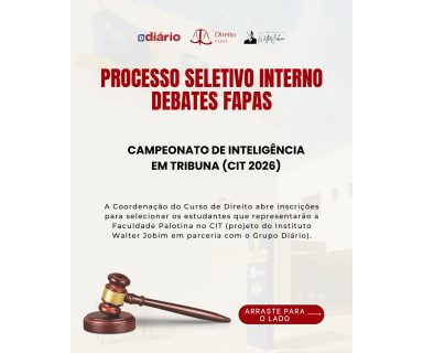 A Coordenação do Curso de Direito abre inscrições para selecionar os estudantes que representarão a Faculdade Palotina no CIT